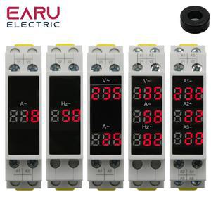 DIN 레일 18mm 전압 전류 HZ 미터 AC 80-500V 220V 380V 100A 모듈식 전압계 전류계 LED 표시기 디지털 전