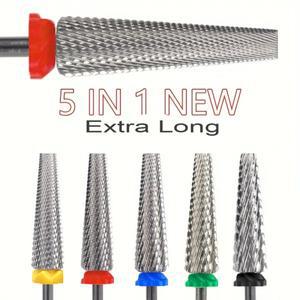 5 In 1 24mm 엑스트라 롱 텅스텐 카바이드 네일 드릴 비트 안전 네일 살롱 액세서리, 젤 폴란드어 아크릴 N