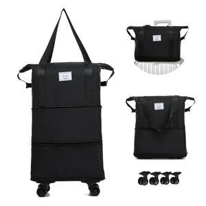 바퀴가 달린 확장 가능한 접이식 더플백, 분리 롤링 휠 및 텔레스코픽 핸들, 남성용 여행 가방에 가벼운 휴대용 가방, 출장 체육관 주말 휴가에 이상적입니다