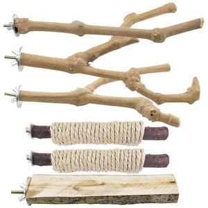 알라존 6 PCS 버드 퍼치 스탠드 천연 목재 스탠딩 및 로프 걸이, 작은 앵무새를 위한 케이지 액세서리