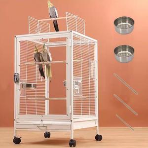 xii-home 앵무새 케이지, 메탈 버드 케이지 장식 - 플레이 탑과 휠이 있는 야외용 대형 잉꼬, 러브버드, 칵테일(타입 C 화이트)