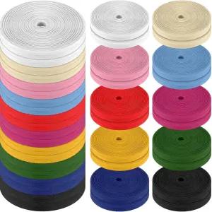 새티니어 20롤 12mm 1/2인치 싱글 폴드 바이어스 테이프 100 폴리에스터 믹스 10가지 색상 바느질 배관