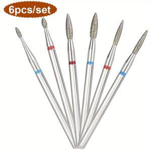 Kit-6 전문 불꽃 모양 러시아 밀스 네일 드릴 비트 세트, 큐티클 클린 버, 전기 매니큐어 드릴, 무향 네일