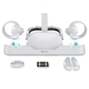 스마트리 오큘러스 퀘스트 2 충전 도크, / 메타 2, 컨트롤러와 헤드셋 동시에 사용 가능, [업데이트된 핏 엘리트 스트랩], 충전식 컨트롤러 배터리 2개(AC 어댑터 없음)