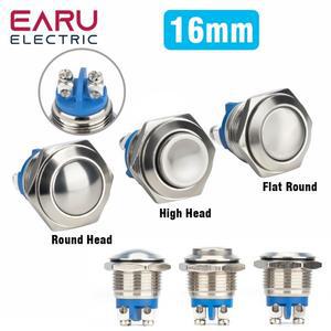 16mm 1NO 하이 플랫 헤드 방수 순간 재설정 금속 푸시 버튼 스위치 나사 단자 자동차 엔진 도어벨 PC 전원