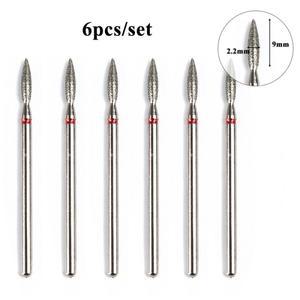 6개입 플레임 다이아몬드 네일 드릴 비트 전문가용 밀링 커터 각질 제거 살롱 가정용 매니큐어 페디큐어 액