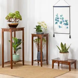 발코니 꽃 스탠드 식물 선반 실내 모바일 다층 대나무 홀더 즙이 많은 화분에 심은 정원 장식