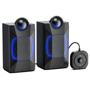 블루투스 컴퓨터 스피커 다이나믹 RGB 데스크탑 32W HiFi 스테레오 5.0 또는 3.5mm Aux-in PC 유선 USB P