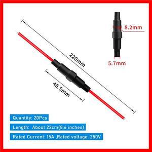 20개 인라인 퓨즈 홀더 나사 유형, AGC 5x20mm 22AWG 케이블