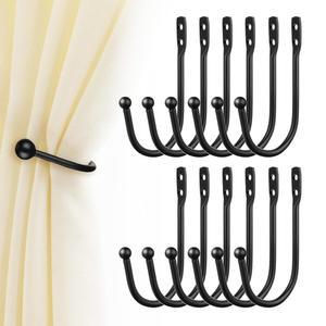 가하이 12PCS 커튼 타이 백 후크, 금속 홀드백 측면 타이백 벽 장착 나사, 검은색