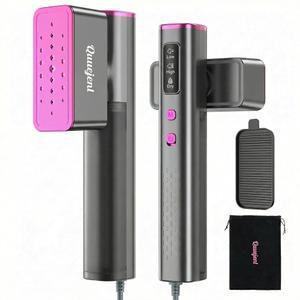 큐젠엘 의류용 여행용 찜기, 100V-240V 휴대용 다리미, 15초 고속 가열, 찜기 및 다리미 2인치 1,LED 디스플레이, 150ml 대형 물탱크, 글로벌 유럽에 적합한 사이