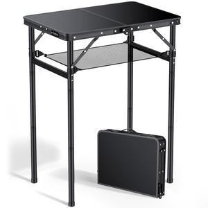 Anbte 2피트 접이식 캠핑 테이블 최대 29.5인치, 3개의 조절 가능한 높이 알루미늄 작은 테이블, 수납망 및 휴대용 손잡이, 경량, 여행 야외 해변 피크닉 캠프용, 23.2