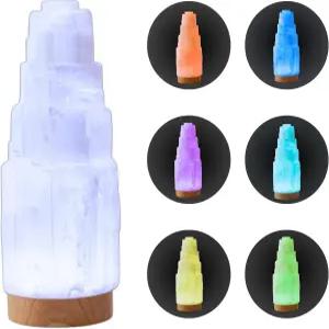 7가지 색상의 LED 나무 받침대가 있는 Wish Well 대형 셀레나이트 램프 - 선 장식 영적인 방 에너지 치유