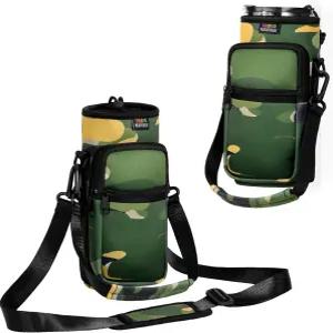 누오보웨어 물병 캐리어 가방 25온스/40온스/64온스 병 파우치 홀더 조절 가능한 어깨 핸드 스트랩 2 포켓