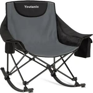 유타닉 오버사이즈 접이식 흔들 캠핑 의자 포켓이 있는 패딩 휴대용 흔들의자 컵 홀더 및 가방 정원 잔디밭
