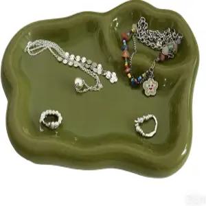 LORVOR 그린 세라믹 주얼리 트레이 접시 대형 디스플레이 정리함 장신구 시계 열쇠 어머니의