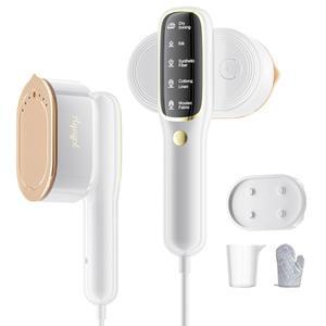 의류용 스티머, 여행용 휴대용 터보 스티머 5모드 스마트 디스플레이, 15초 히트업 수평 및 수직 주름 제거, 듀얼 기능 습식/건식 다리미, 가정용 여행용(펄화이트)