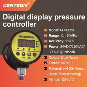 디지털 압력 스위치 MD-S828 듀얼 릴레이 0.1-60MPa M20 나사산 24VDC 220V 380V AC 스마트 제어 물 오일