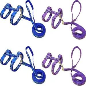 칼라가 있는 4팩 고양이 하네스 및 목줄 세트 탈옥 방지 조절 가능한 소형 중형 고양이용 걷기 여행