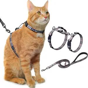 히키코 고양이 하네스 및 목줄 세트 탈출 방지 조절 가능한 소형 중형 고양이용 보행 여행용 부드러운