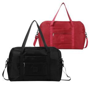 여행용 PPDVUUT 접이식 더플백 u2013 대용량 방수 옥스포드 천 위켄더 캐리어 크로스바디 스트랩, 경량 체육관 및 오버나이트 백(2, 발크+레드, 라지) 포함
