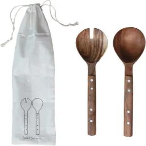 크리에이티브 협동 러스틱 참 망고 우드 샐러드 서버 세트 내추럴