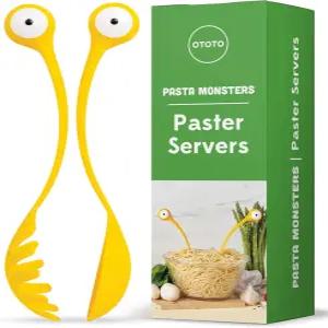 오토토 파스타 몬스터와 샐러드 서버 - BPA 프리 펀 키친 가젯 100 식품 안전 스푼 및 포크 세트 11.93x