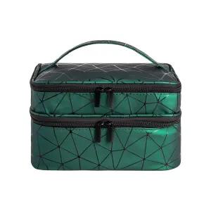 KGMCARE 이중 레이어 네일 폴리시 정리함 및 보관 바니시 매니큐어 세트용 기하학적 PU 가죽 휴대용 케이스