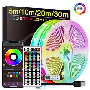RGB LED 스트립 조명 APP 제어 리본 Luces 테이프 침실 장식 5m 10m 20m 30m
