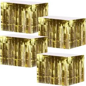 요페이 4팩 메탈릭 포일 프린지 테이블 스커트 마디 그라 금빛 반짝이는 틴셀 태슬 배너 신부 샤워 결혼식