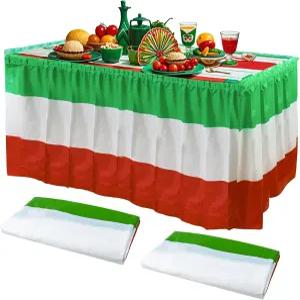 이탈리아 테마 파티 용품 멕시코 독립기념일 생일을 위한 2팩 레드 화이트 그린 테이블 스커트 2.4 x 14