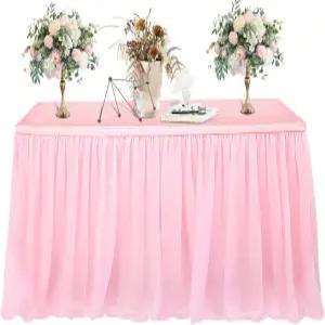 마지한 6피트 핑크 툴 테이블 스커트 - 투투 패브릭 레스토랑 디저트 웨딩 생일 파티 장식 일회용 원형