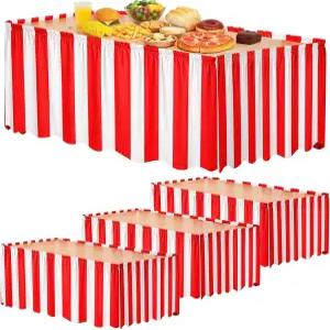 빨간색과 흰색 줄무늬 식탁보 4팩 서커스 테이블 스커트 테마 파티 장식 홈 카니발 장식용 식탁보(167 X