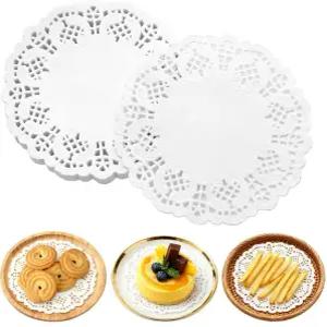 타훌릭 200개 화이트 페이퍼 도일리 3.5인치 원형 레이스 파티 테이블 디저트 트레이 크래프트 생일 케이크
