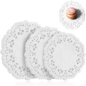 종이 도일리 300개 3사이즈 레이스 원형 일회용 플레이스매트 화이트 테이블 디저트 트레이 파티 크래프트