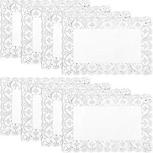 디저트 트레이 케이크 음식 공예용 일회용 종이 도일리 직사각형 100개 - 8인치 x 12인치 화이트 레이스