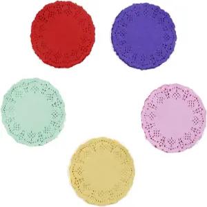 케이크 디저트 구운 간식 디스플레이를 위한 다양한 색상의 꽃 원형 종이 도일리 100피스 결혼식에