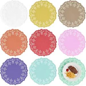 그레보세아 180개 종이 도일리 3.5인치 원형 레이스 컬러 공예 결혼식 파티 및 식기 장식용 9가지 색상의
