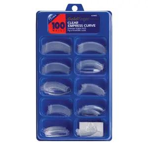 골드 핑거 100개 아크릴 클리어 페이크 네일 팁 황후 곡선 아치 전체 커버 프레스 DIY 아트 연장 인조