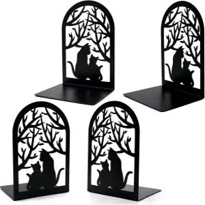 북엔드 메탈 고양이 장식 선반용 무거운 책을 위한 홈 블랙 논스키드 북 스토퍼 7 x 4.7 4 인치(2 쌍)