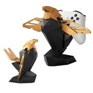 Xbox /PS /Switch u2013 셀러브리티 블랙 & 골드 이글 스탠드용 마이크스크류 컨트롤러 홀더, 자동 확산 날개, 듀얼 배치, 스크래치 없는 커브드 테일 디자인