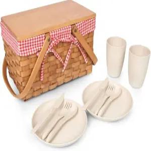 피크닉 타임 피콜라 바구니 위커 (레드 앤 화이트 깅엄)