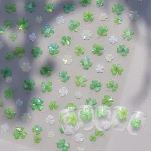 네일아트 행운듬뿍 초록초록 네잎클로버 엠보스티커 엠보네일스티커
