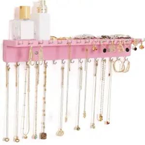 니우베스트 목걸이 홀더 정리함 벽걸이 30개의 후크가 달린 보석 오크 및 팔찌 반지 보관함(핑크)