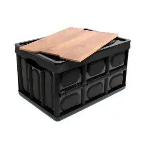 [골드스마일]싸파 다용도 폴딩박스 53cm 올블랙+우드상판 캠핑 테이블