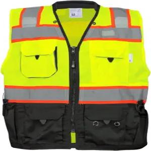 글로벌 글러브 GLO-099 프리미엄 고감도 측량사 안전 조끼 가볍고 통기성 지퍼 잠금장치 포켓 9개