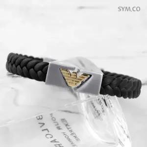 알마니 EGS3253 독수리 엠블럼 골드 로고 ID 바 블랙 남자 우레탄 팔찌 d