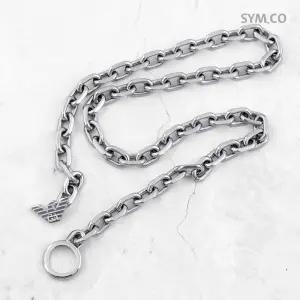 알마니 EGS3235 독수리 엠블럼 실버 톤 ID 체인 남자 스틸 목걸이 d