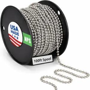 10 볼 체인 100피트 스풀 - 풀 보석 공예품 라벨링용 니켈 도금 강철 구슬 산업용 DIY 및 개 태그 용도용