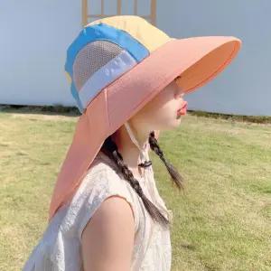 햇빛 가리개 넓은 긴챙 모자 야외 활동용 썸머 플랩캡 밀짚 자외선 여름